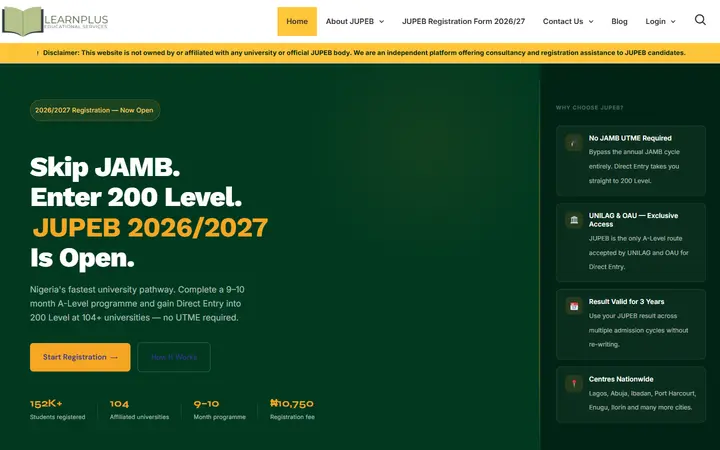 JUPEB.ng homepage